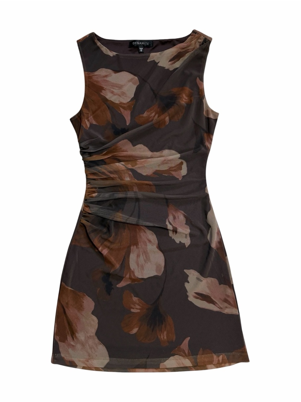 Dynamite Brown Floral Mesh Mini Dress